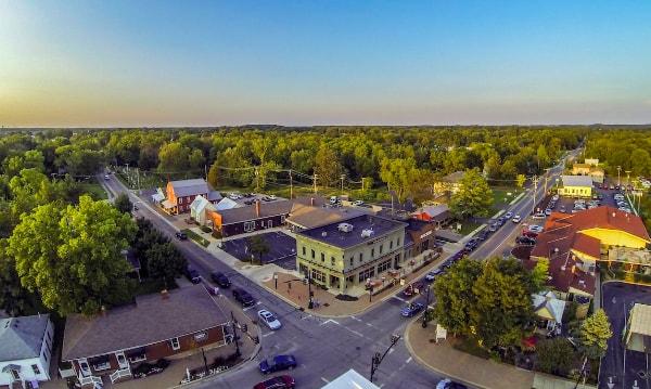 arial view of Powell, Ohio streets
