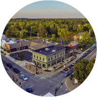 arial view of Powell, Ohio streets